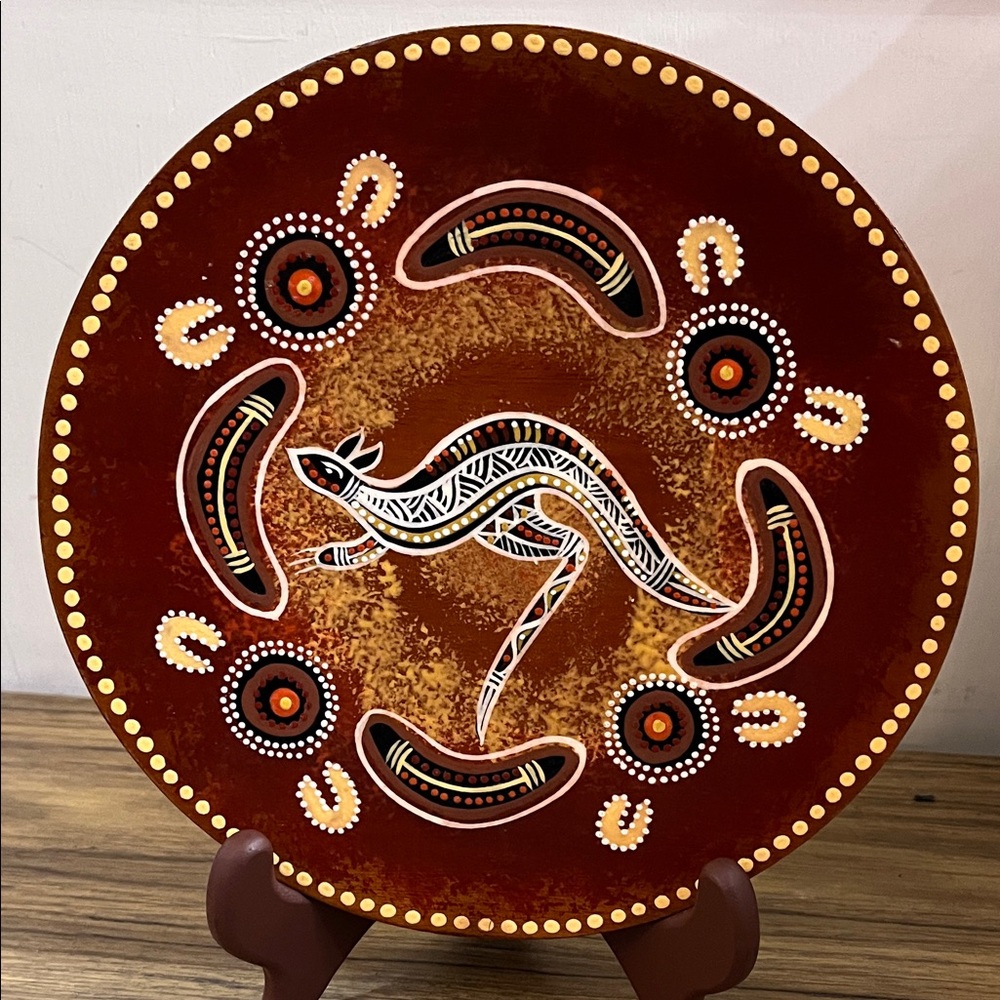 Vintage Australian Aboriginal art decorative wooden plate